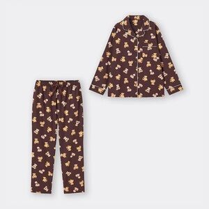 (NWT) Gu Flannel Pajamas Long Bear in Brown